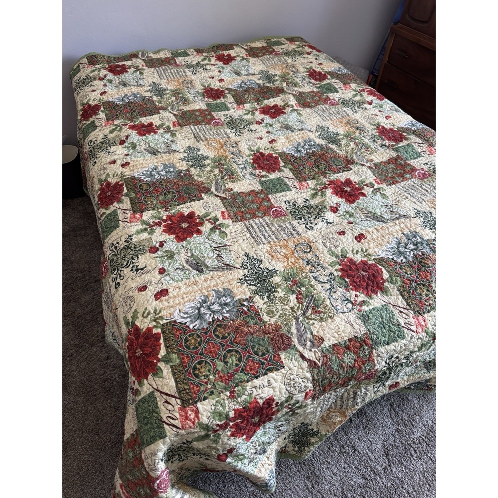 Christmas Holiday Quilted Bedspread 88 X 90